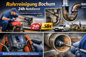 Abfluss verstopft Bochum? Professionelle Rohrreinigung ab 58 € – transparente Preise, moderne Technik & 24h Notdienst in ganz Bochum. Jetzt Termin sichern!